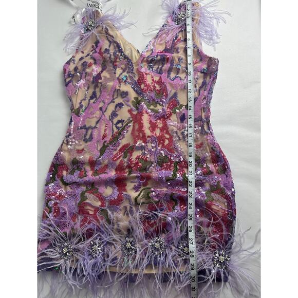 NWT Bella Barnett Loviy Purple Feather Sequin Mini Dress Size XL Cocktail Vegas - Picture 15 of 16